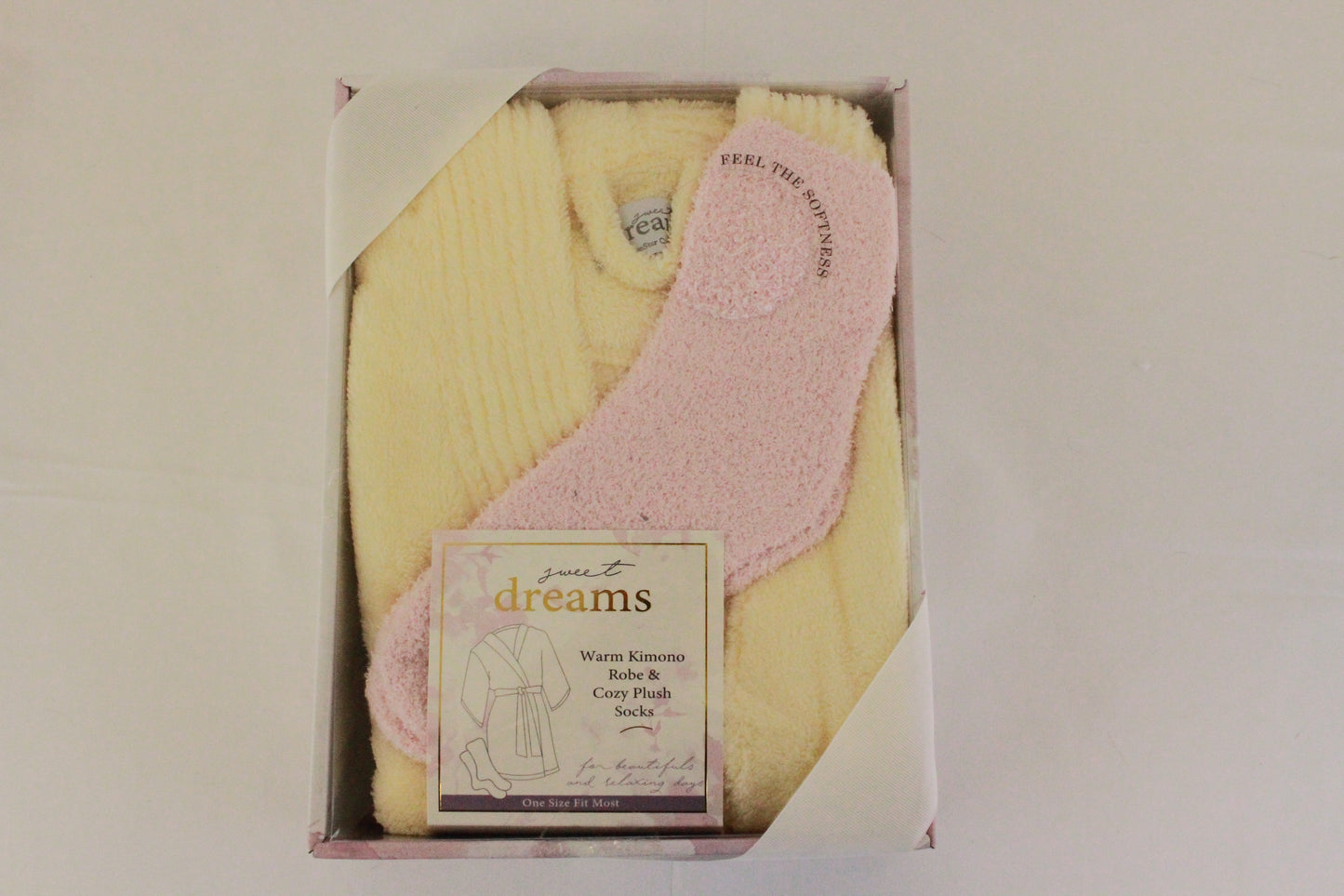 Plush Robe and Socks Set- Yellow and Pink