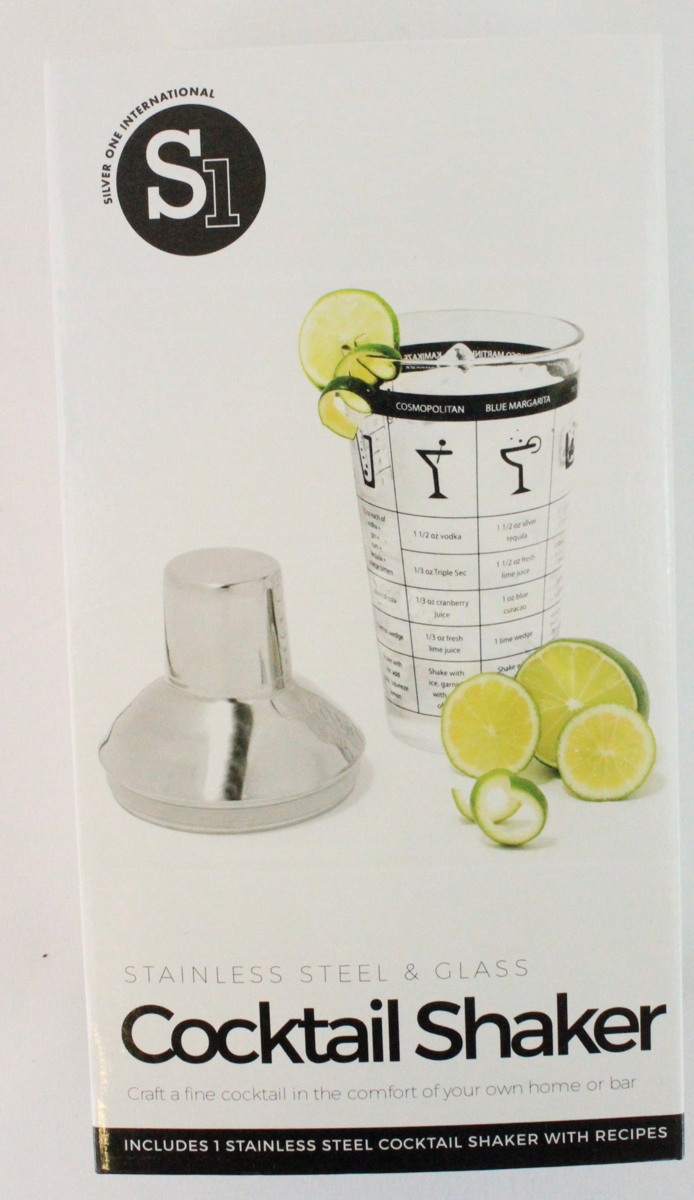 Stainless Steel and Glass Cocktail Shaker