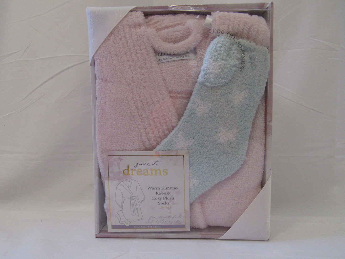 Plush Robe and Socks Set- Pink & Blue