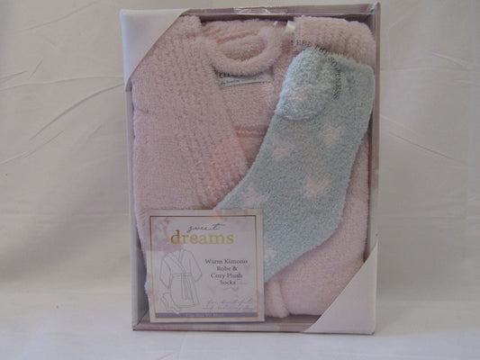 Plush Robe and Socks Set- Pink & Blue